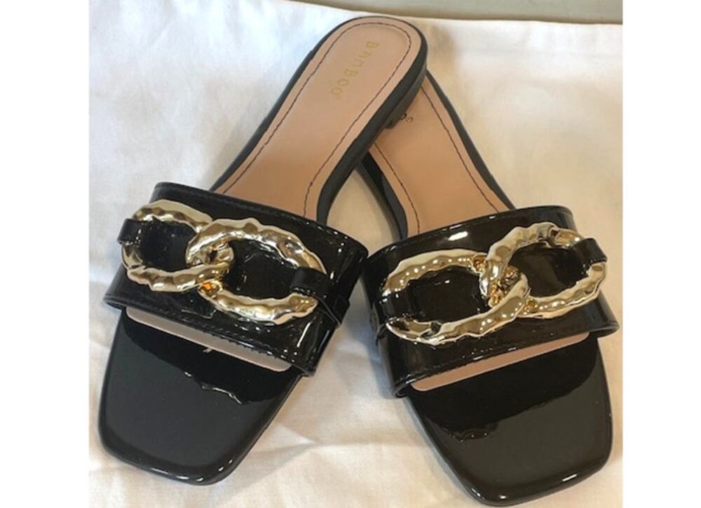 BAMBOO Women's Square Toe Jeweled Embellishment Slip On Flat Sandal Sz 9